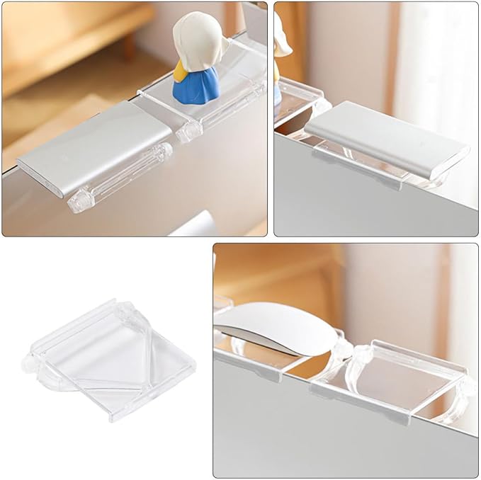 Homoyoyo 2pcs Monitor Top Storage Shelf for Computer Screen, Multi-Functional Plastic Rack with No-Drill Installation, Stylish Small Size Stand for Home Decor and Organizing Accessories