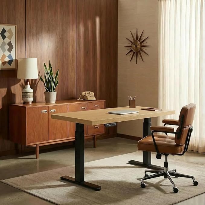 ErGear Electric Standing Desk, 48 Inch Adjustable Height Sit Stand Up Desk with 1.18" Thickness Whole-Piece Desktop, Computer Office Desk for Home Office, Light Walnut