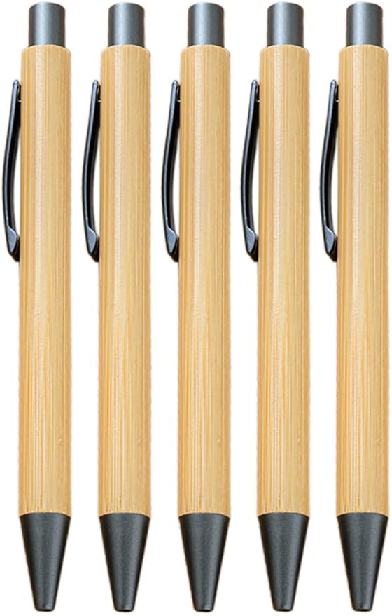 Gullor Natural Bamboo Retractable Ballpoint Pen, Sustainable Pens for Journaling Writing Office Supplies Eco Friendly Pens, 5 Pieces