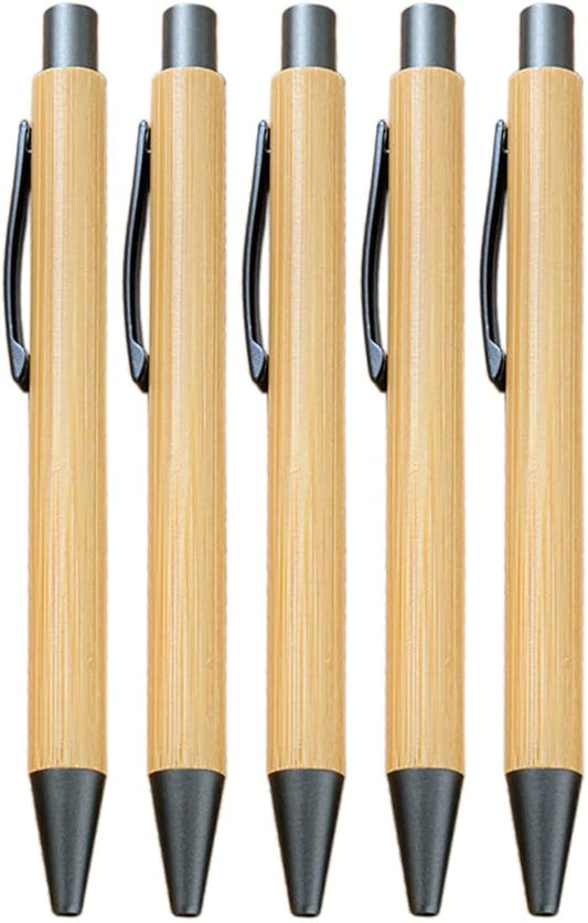 Gullor Natural Bamboo Retractable Ballpoint Pen, Sustainable Pens for Journaling Writing Office Supplies Eco Friendly Pens, 5 Pieces
