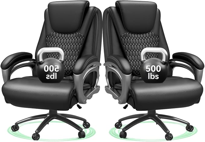 Vogue Furniture Direct Big and Tall Office Chair 500lbs Set of 2, Heavy Duty High Back PU Leather Desk Chair, Adjustable Height Rolling Wheels Computer Chair for Home Office Work (Black)