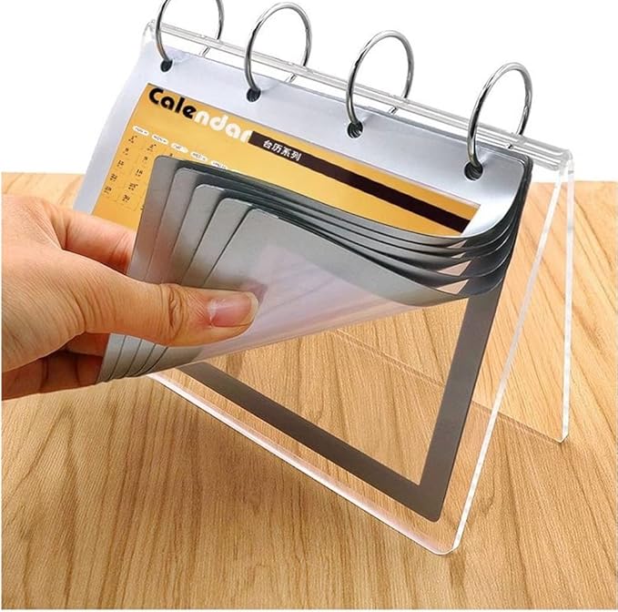 Acrylic Calendar Organizer Photo Sign Menu Stands Desk Tabletop Flip Album with PVC Pocket Display Newly Calendar Photo,4x6inch, 7 Pockets-14 Sides, Clear
