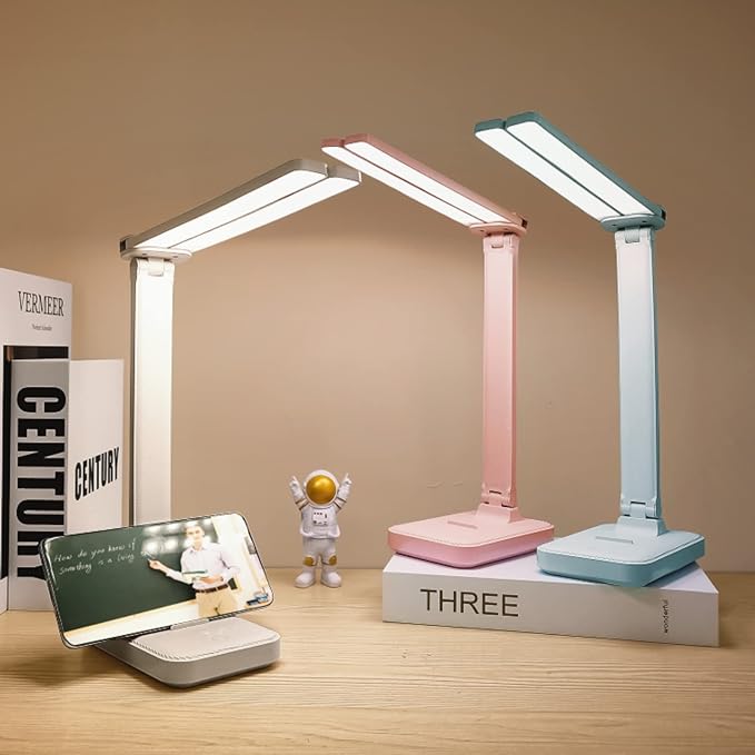LuxLumin Blue Desk Lamp for Home Office,Portable Small Desk Lamp with 3 Lighting Modes, Battery Operated Rechargeable Desk Light for Kids, Reading,Studying,Dormitory,Blue