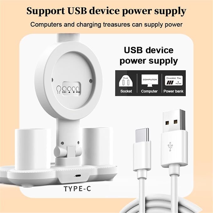 ikaufen Multifunctional LED Desk Lamp with Cooling Fan Digital Time Temp Display 3 Color Mode Stepless Dimmable Eye-Caring Table Light Foldable Pen Holders USB Type-C (Round Light, Touch)