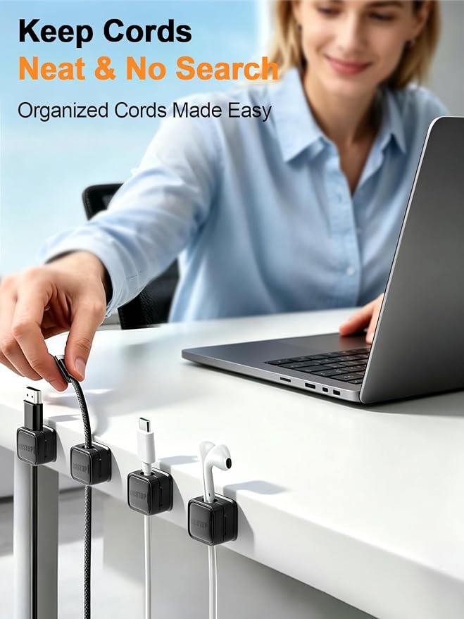 8 Pack Cord Organizer Holder,Costop Strong Adhesive Under Desk Cable Management,Magnetic Cable Clips,Wire Holder Keeper Organizer Neatly for Home,Office,Car,Desk,Nightstand,Desktop