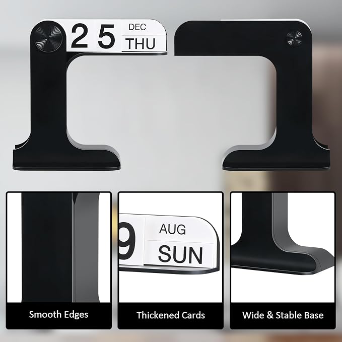 Desk Calendar Standing Flip, Creative Perpetual Flip Calendar, Durable PP Material Daily Desktop Calendar with Large Display, Simple Sleek Desk Accessories for Home Office Decor, Black