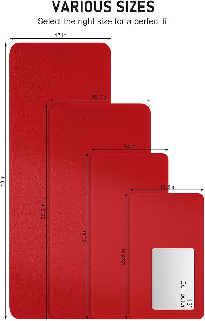 Desk Pad, 48" x 17" PU Leather Non-Slip Desk Mat Large Mouse Pad for Desktop, Waterproof Laptop Computer Writing Mat for Office, Home, Work, Gaming, Bright Red