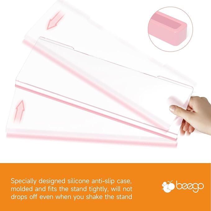 BEEGO Ergonomic Computer Keyboard Stand - Clear Acrylic Keyboard Riser Tilted Keyboard Holder Keyboard Tray with Lightpink Non-Slip Strip for Easy Typing at Home School Office Desk Accessories
