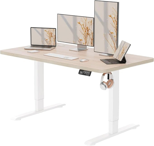 Standing Desk Height Adjustable Electric Desk 47.2 x 23.6 Inches Sit Stand Desk, Computer Home Office Desk Memory Preset with Two-Piece Desktop (Natural Maple Look)