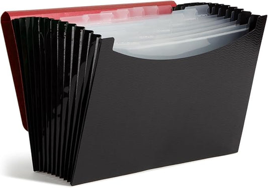 Smead Poly Frequency Expandable File Folders Letter Size, 12 Pockets, Flap & Cord Closure, Red/Black (70866)