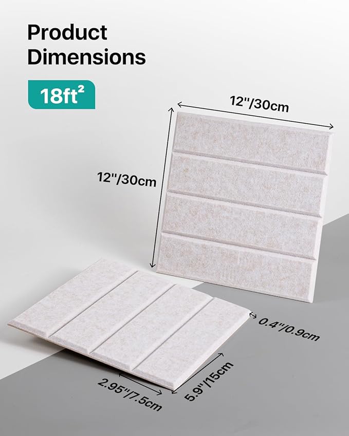 18 Pack Sound Proof Foam Panels for Walls, Self-Adhesive Acoustic Panels Sound Absorbing, 12" X 12" X 0.4" High Density Soundproof Wall Panels Tiles for Door, Ceiling, Home Office