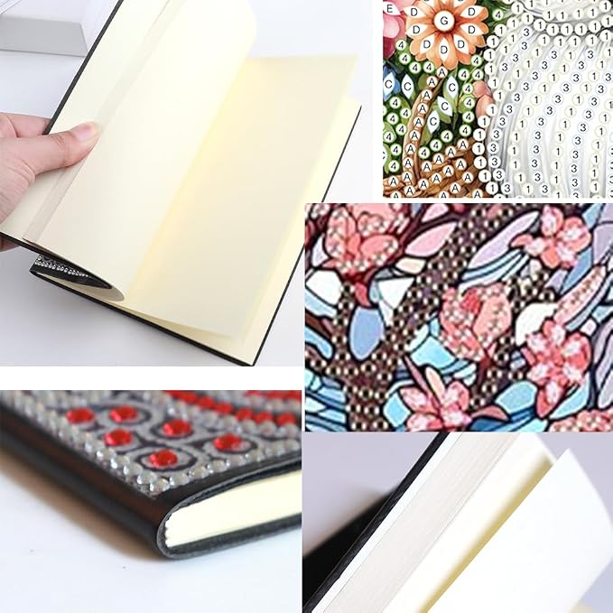 FRANDEK Pearl Painting Notebook Kit, Red Flower Tree A5 DIY Journal with 50 Blank Pages, Diamond Gem Art Cover with Waterproof Canvas, Beginner Craft Set with Full Tools for Adults