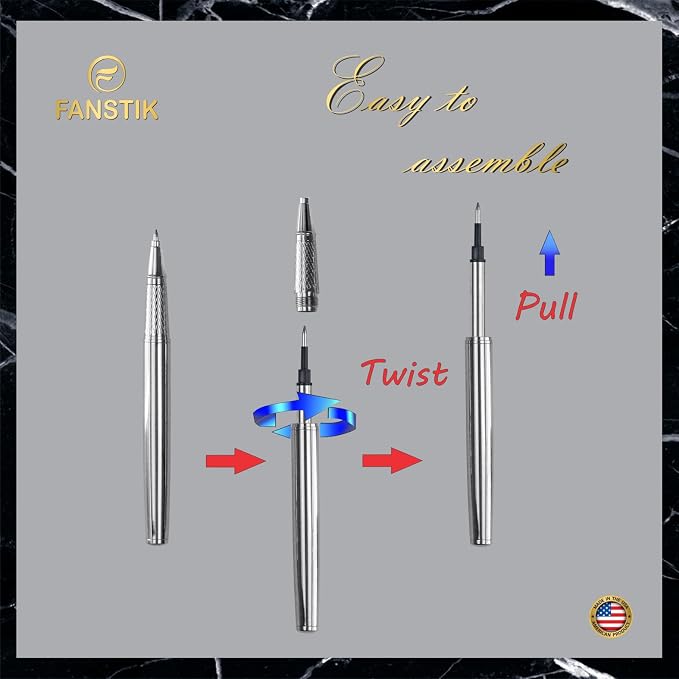 FANSTIK Silver Luxury Rollerball pen, fancy gift set for women, Chrome Finish, Professional executive pen gift set for men (Lux Rollerball Silver)