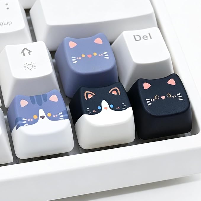 Artisan Keycaps, 4 Keys Cute Cat Custom Cover Caps for MX Mechanical Keyboard, Resin Handmade 1U Replacement for Esc Del Arrow Keys (Black Cat Set)