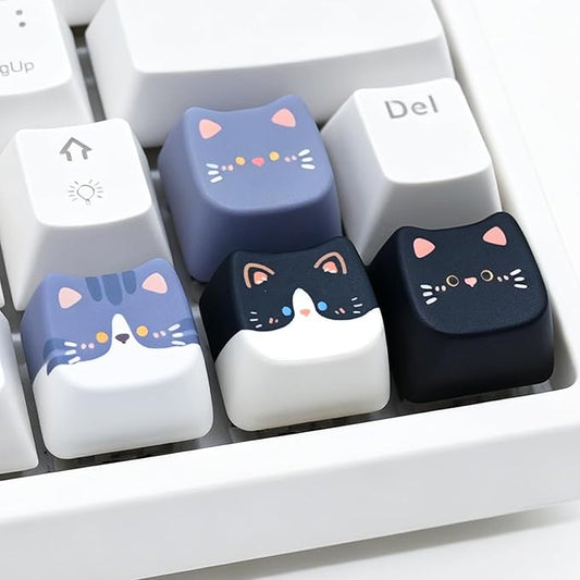 Artisan Keycaps, 4 Keys Cute Cat Custom Cover Caps for MX Mechanical Keyboard, Resin Handmade 1U Replacement for Esc Del Arrow Keys (Black Cat Set)