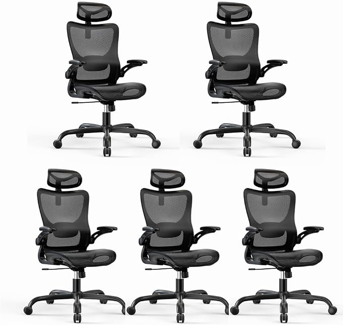 Marsail Ergonomic Mesh Office Chair with Adjustable Lumbar Support, 5 | 3D flip-up armrests, 2D headrest, breathable mesh back, reclining function, smooth-rolling casters, height adjustment