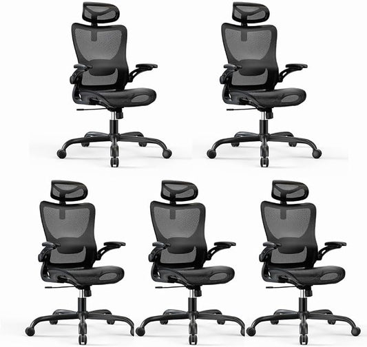 Marsail Ergonomic Mesh Office Chair with Adjustable Lumbar Support, 5 | 3D flip-up armrests, 2D headrest, breathable mesh back, reclining function, smooth-rolling casters, height adjustment