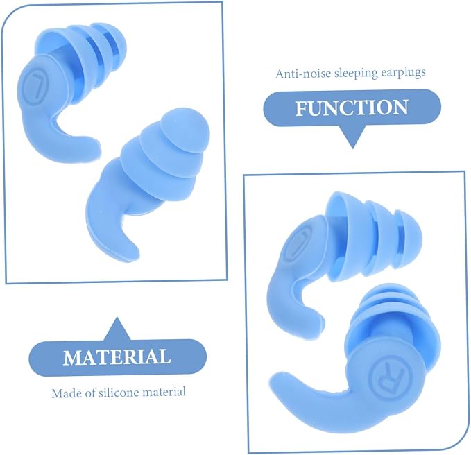 GLEAVI Reusable Silicone Noise Reduction with 3-Layer Sound Insulation, Waterproof Blue for Travel and Study