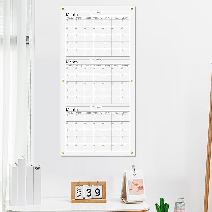 AmazingSpark Acrylic Whiteboard Calendar 3 Months Dry Erase Wall Calendar Board 36" x 18" Large Reusable Vertical Planner for Home School Office Bedroom Classroom Organization
