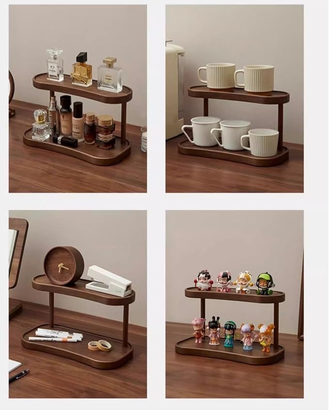 Bamboo Desktop Organizer Shelf – 2-Tier Wooden Storage Rack (12.5” x 6.5” x 7.5”) for Perfume, Makeup, Coffee Mugs – Natural Bamboo Display Stand for Vanity, Bathroom, Office