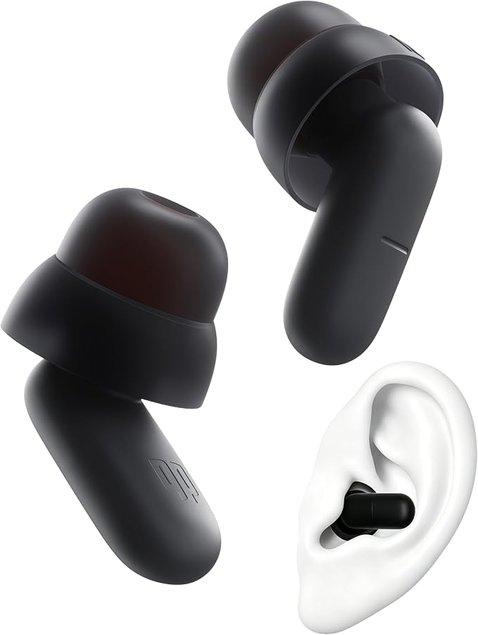 Dream Ear Plugs for Sleep, Comfortable Silicone Ear Plugs with Patented Qufits Ear Tips and Portable Case, 26 dB (SNR) Noise-Reduction Reusable Earplugs for Sleeping, Work, Travel - Black