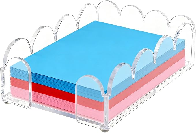 Acrylic Sticky Note Holder 4x6 Inch Clear Scalloped Sticky Notes Dispenser Cute Self-Stick Note Pad Organizer Desk Accessories for Office School Home