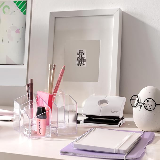 HAN 17450-23, Scala Desk Tidy. Exclusive Design Meets Function: Elegant, Glossy and Expandable. with 4 compartments und Card Holder, Transparent Crystal-Clear