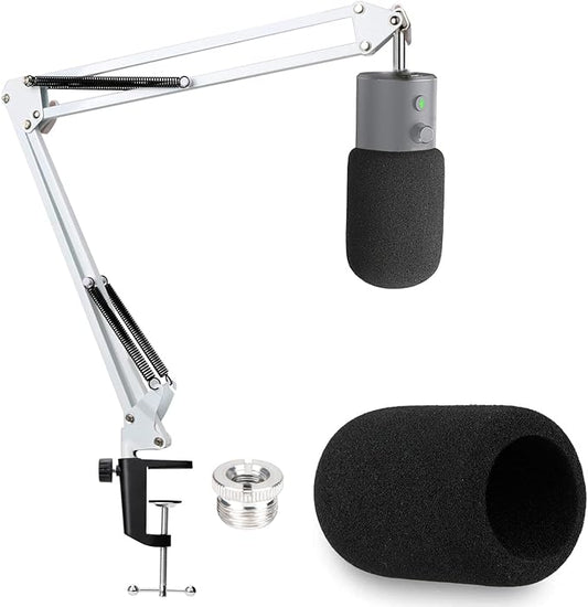 YOUSHARES Razer Seiren X Boom Arm with Pop Filter - White Boom Arm for Razer Seiren X Streaming Microphone, White Mic Arm Microhone Stand (White)