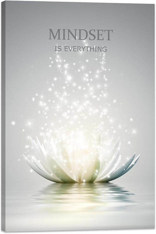Lotus Flower Wall Art Canvas Mindset Motivational Quotes Poster for Zen Office Wall Decor Spiritual Meditation Prints Artwork Framed (28 x 44inches)