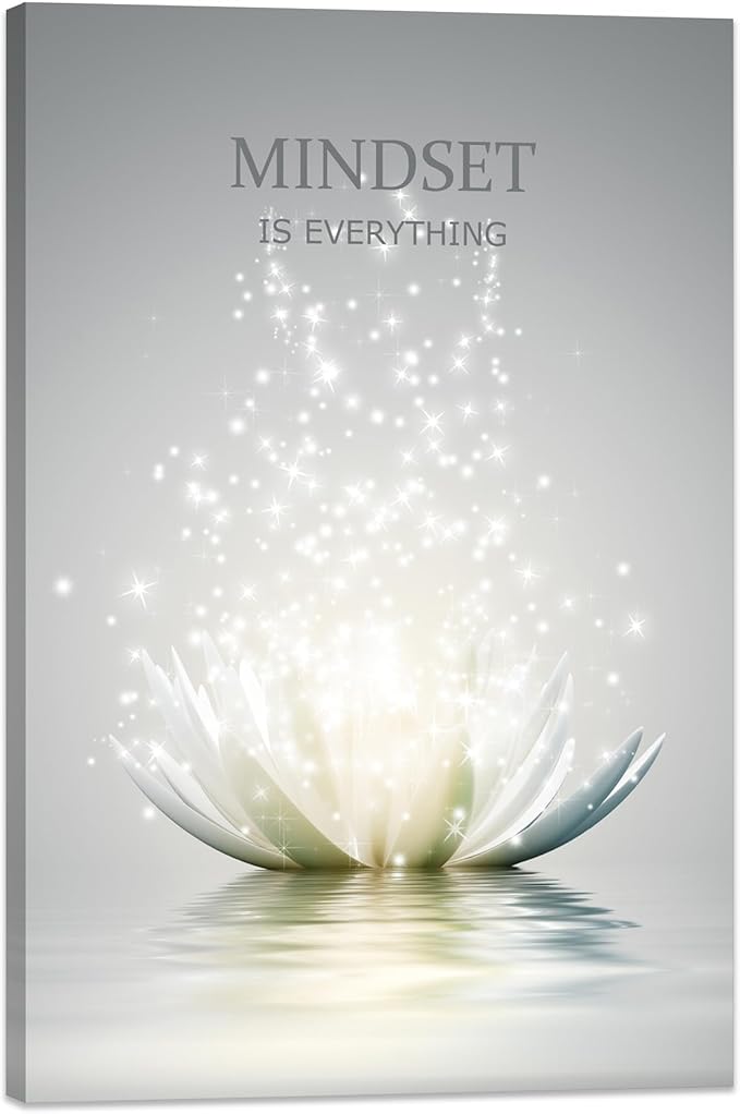 Lotus Flower Wall Art Canvas Mindset Motivational Quotes Poster for Zen Office Wall Decor Spiritual Meditation Prints Artwork Framed (24 x 36inches)