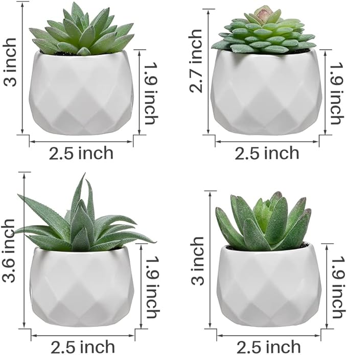 CADNLY Fake Succulent Plant Set - Artificial Plants for Women Desk - Realistic Faux Succulents in Ceramic Pots - Mini Green Decor for Bedroom Bathroom Office Shelf 4 Pack