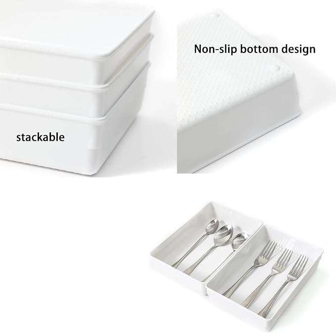 3 Pack White Plastic Drawer Organizer Tray Cutlery Utensil Makeups Drawer Organizers 9" X 6"