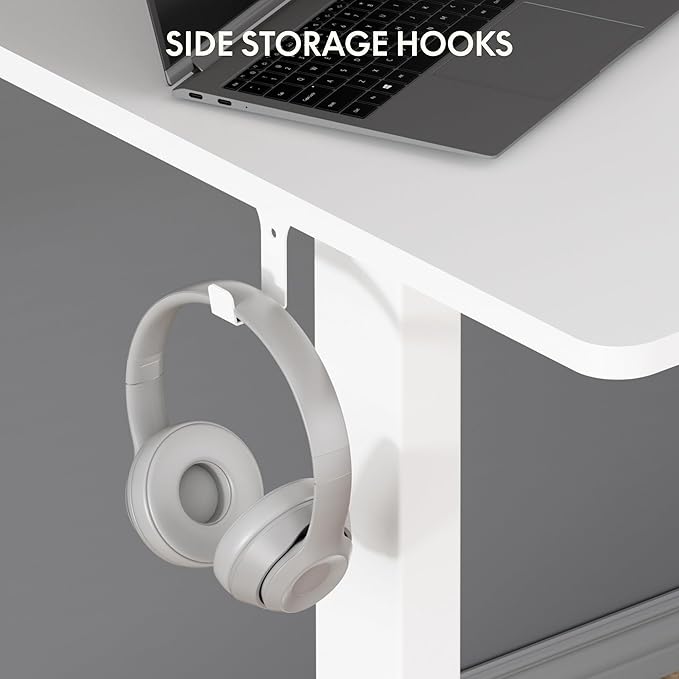 FLEXISPOT EN2 Standing Desk Frame with Clamp Power Strip and Cable Management Tray, Electric Sit Stand Desk Base with Memory Controller for Home and Office (White Frame Only)