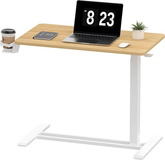 SANODESK 32'' Mobile Standing Desk with Hidden Wheels,Pneumatic Laptop Desk | Sofa Computer Cart Movable Height Adjustable Table Small Sit Stand Desk for Home Office Hospital Use,31.5" W x 17.7" D,Maple
