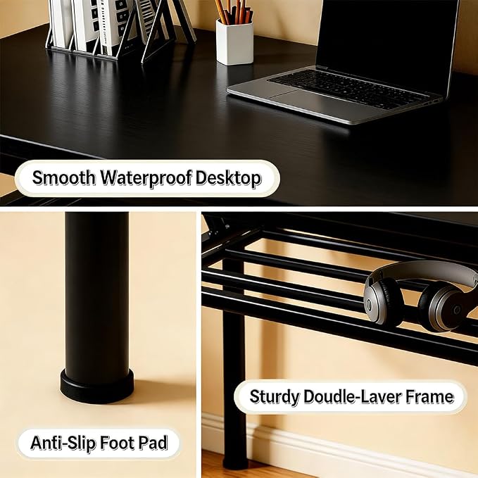 Folding Desk for Small Spaces, 31.5 Inch Foldable Computer Desk, No Assembly Required, Space Saving Portable Study Table for Compact Home Office, Bedroom, Dorm, Apartment, Black