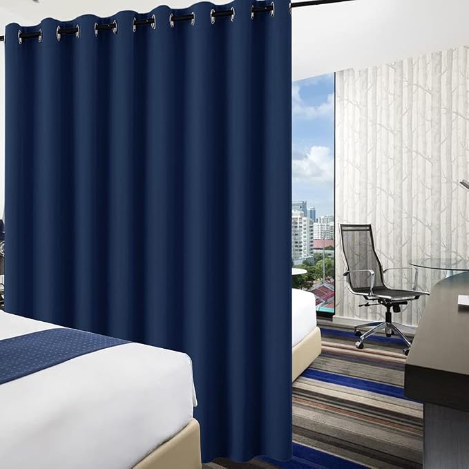 RYB HOME Room Divider Curtains, Triple Weave Heavy Duty Blackout Drapes Soundproof Large Window Treatment for Bedroom Dining Hall Shared Area, W180 x L108 inches, Navy Blue, 1 Panel