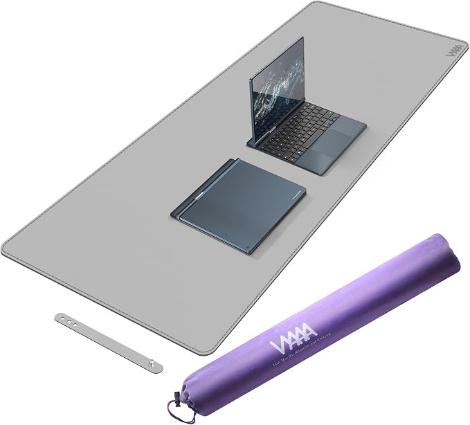 Vyaaa 55"x24"PU Leather Desk Mat, Large Desk Pad & Mouse Pad, Waterproof Office Desk Mat for Home Office, Gaming, Writing,Computer Desk Protector (Light Gray)