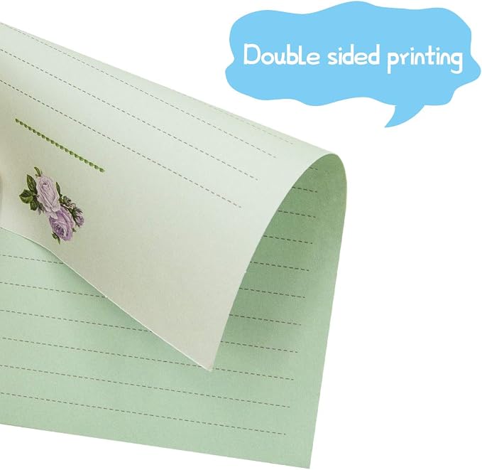 Ceiba Tree Cute Floral Stationery Letter Paper (48 PCS) 7.1 x 5.2 inch Lined Matching Envelopes (24 PCS) Double Sided for Invites