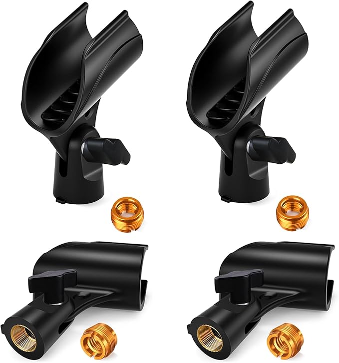 4 Pcs Universal Microphone Clip, Adjustable Mic Clip Holder for Mic Stand，Come with 5/8" Male to 3/8" Female Screw Adapter