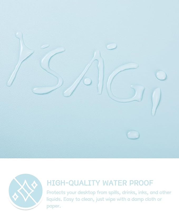 YSAGi Non-Slip Leather Desk Pad L Size, Waterproof Laptop Computer Desk Keyboard Mat, Table Protector Blotter Mat, Large Mouse Pad for Office/Work/Home/Decor(Sky Blue, 35.4" x 17")
