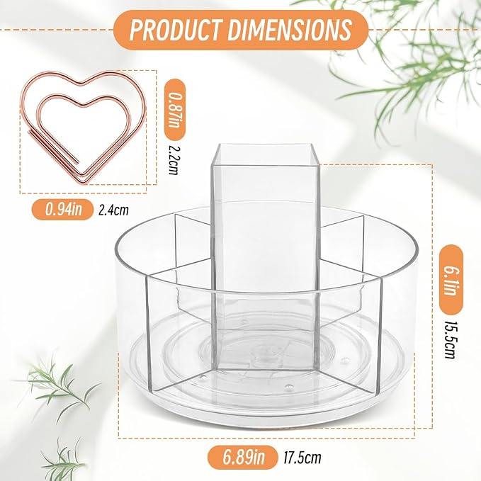 Rotating Pencil Holder for Desk,5 Slots 360° Spinning Acrylic Pen Holder,Marker Holder Crayon Organizer Pen Organizer for Office Home School