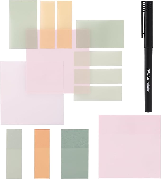 Mr. Pen- Pastel Transparent Sticky Notes, 200 pcs, Bible Sticky Notes, Planner Tabs, Stocky Notes for Bible Journaling