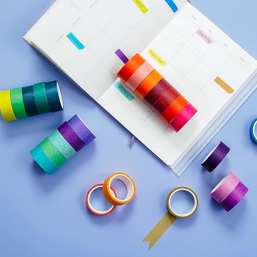 emmoolife 60 Rolls Washi Tape Set 15mm Wide Rainbow Colored Painters Masking Tape Supplies Writable Cute Colorful Decorative Craft Tape for Scrapbook DIY, Planner, Arts, Labeling and Color-Coding