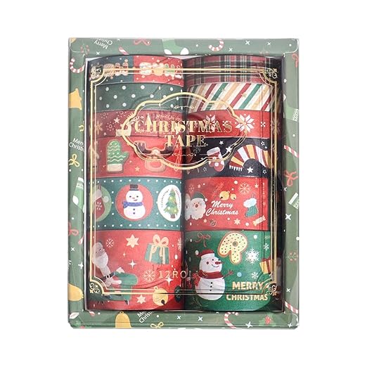 icceemee Christmas Theme Washi Tape Set, 12 Rolls Christmas Washi Tape Writable Decorative Tapes for Scrapbooking, Junk Journal Supplies, Bullet Journaling, 0.6"x79" per Roll