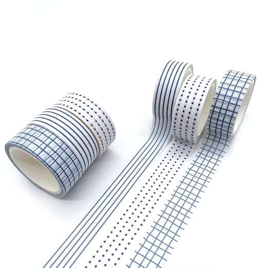 Basic Washi Tape Set 12 Rolls Dot & Grid Decorative Tapes for Journals, Planners, Scrapbooking, Gift Wrapping, DIY Crafts