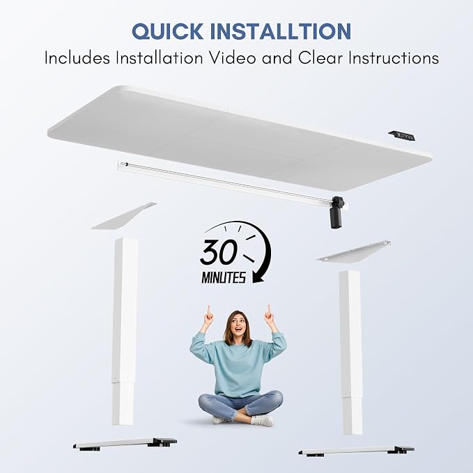 Furmax Electric Height Adjustable Standing Desk Large 63 x 24 Inches Sit Stand Up Desk Home Office Computer Desk Memory Preset with T-Shaped Metal Bracket, White