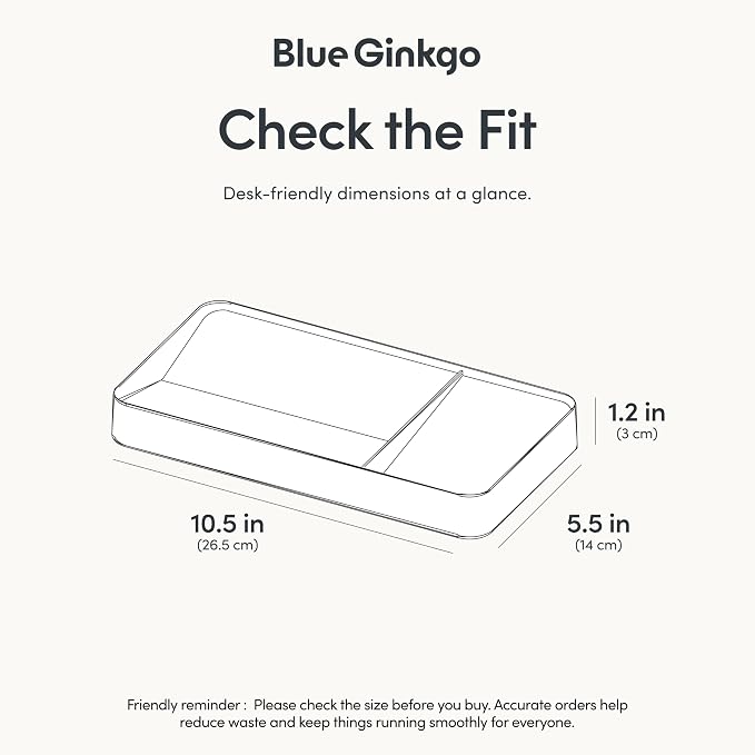 BLUE GINKGO Desk Organizer Tray, White, Made in Korea | Double-Sided. Sloped Design. Easy Access.