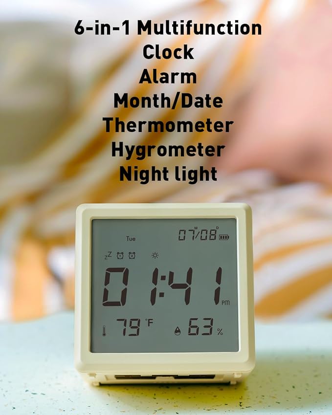 Retro Digital Alarm Clock with Night Light, Temp & Humidity | Creative flip night light with soft time backlight; retro gift clock for bedroom, desk, kids and travel