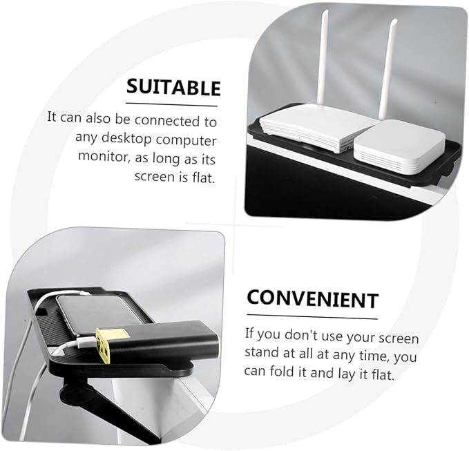 COHEALI Tv Screen Top Storage Shelf with Non-slip Surface and Perforated Design for Flat-screen Tvs and Computer Monitors Black Desktop Organizer for Media Devices and Office Use