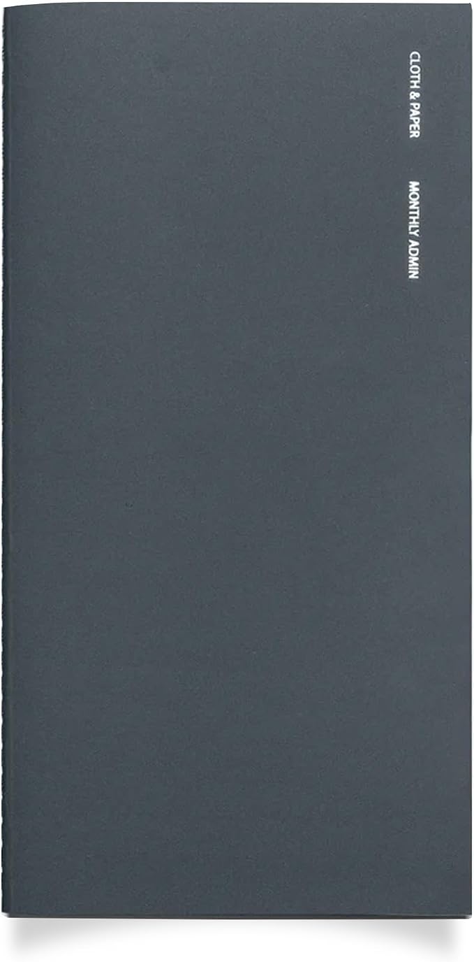 Cloth & Paper Travel Notebook | Monthly Admin – Lagoon | A5 Slim Monthly Planner Notebook 4.3" x 8.3" | Calendar Planner featuring Monthly Layout for Tasks, Notes & Important Dates – Soft Touch Cover
